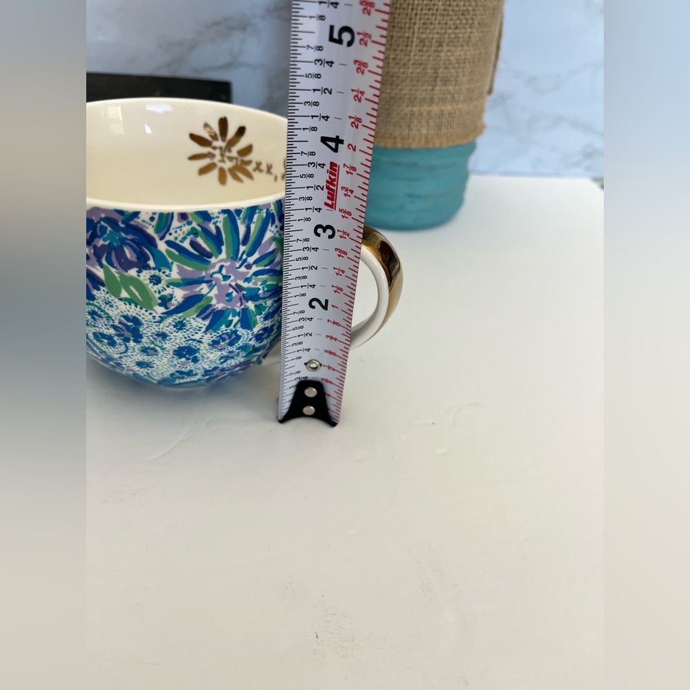Pre owned 2 of Lily Pulitzer Gold Handle Lion Blue Floral Royal 12oz Coffee Mug - Picture 8 of 10